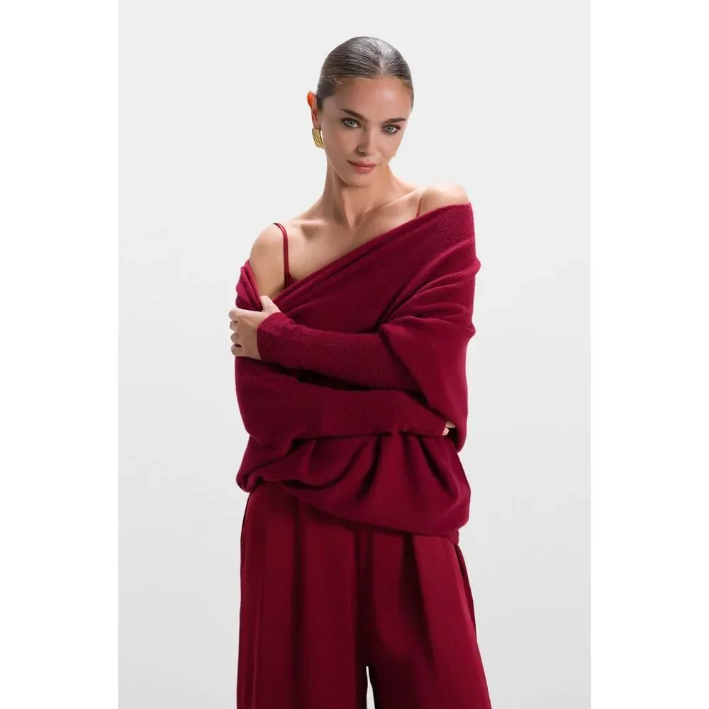 Jaki London Asymmetric Draped Carmine Seamless Knit Top Size S/M